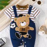 ⁦Boys And Babies Newborn Regular Onesie with Cute Bear Football Embroidery Pattern⁩ - الصورة ⁦8⁩