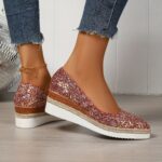 Women'S Red Glitter Wedge Loafers - Sexy Pointed Toe, Thick Sole, Microfiber Upper & Inner, Rubber Sole, Hand Washable, All-Season Comfort Shoes for Weddings and Formal Events, Wedding Shoes for Brid - Image 3