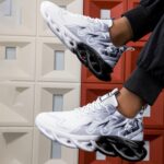 Men's Breathable Athletic Sneakers - Non-Slip, Stylish Black & White Gradient Geometric Design, Comfortable Casual Shoes with Elastic Sole for Casual Attire - Image 3