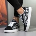 ⁦1 Pair Unisex Geometric Pattern Casual Sneakers - Lightweight Low Top Lace-Up Shoes with Round Toe, Fabric Upper & EVA Sole for Outdoor, Walking, and Daily Wear⁩ - الصورة ⁦10⁩