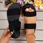 Women's Solid Color Flat Sandals, Casual Open Toe Summer Shoes, Lightweight Ankle Strap Sandals - Image 7