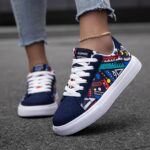⁦1 Pair Unisex Geometric Pattern Casual Sneakers - Lightweight Low Top Lace-Up Shoes with Round Toe, Fabric Upper & EVA Sole for Outdoor, Walking, and Daily Wear⁩ - الصورة ⁦3⁩