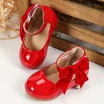 Girls' Casual Cute Mary Jane Shoes, Solid Color, Lightweight, Abrasion-Resistant, with Bow Detail, Adjustable Strap, PU Upper/Inner/Insole, TPR Sole, for Daily Wear and School, Suitable for Ages 14 and Under - Image 3