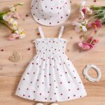 ⁦0-3 Years Old Two-piece Set for Girls, Summer Love Print Sleeveless Wrap Dress with Suspenders + Hat, Princess Dress in Two Colors to Choose from⁩ - الصورة ⁦12⁩