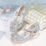 Girls' Sparkling Rhinestone Bowknot High Heels - Pink Princess Pumps with Crystal Embellishments, Comfortable Rubber Sole, Perfect for Weddings, Pageants, and Formal Events, Dressy Shoes | Sparkling Heels | Sparkling Details - Image 11