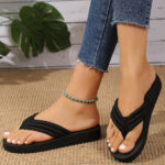 Women's Slip-On Sandals with Flat Sole & Soft Fabric Upper - Breathable Casual Slippers, Lightweight EVA Cushioned Insole for Indoor/Outdoor Comfort, Black, Ladies Slippers - Image 3
