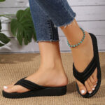 Women's Slip-On Sandals with Flat Sole & Soft Fabric Upper - Breathable Casual Slippers, Lightweight EVA Cushioned Insole for Indoor/Outdoor Comfort, Black, Ladies Slippers - Image 5