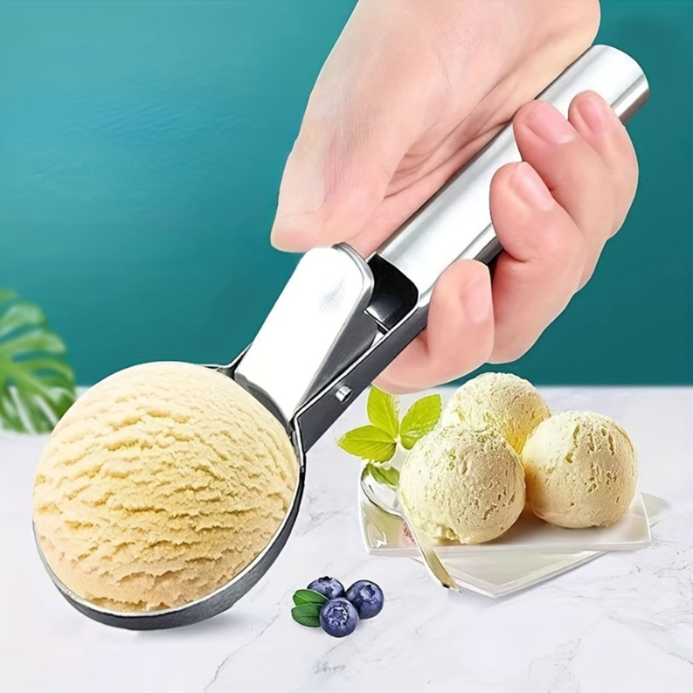 1712050244910-03ffe01586674ed1997e4c8bc087bd2b-goods.jpeg Premium Stainless Steel Ice Cream Scoop with Trigger - Heavy Duty Metal Dessert Spoon for Frozen Yogurt, Gelatos, And Sundaes - Dishwasher Safe Kitchen Accessory - Image 1