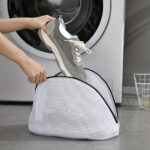 1pc Polyester Mesh Shoe Laundry Bag for Washing Machine - Protective Anti-Deformation Household Footwear Wash Bag with Durable Zipper - No Battery Required
