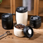 1pc Bincoo Stainless Steel Coffee Canister, Vacuum Sealed Press-Type Freshness Preservation Container, 304 Stainless Steel Light-Blocking Storage Jar for Coffee Beans - Image 2