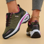 ⁦Women's Fashion Ankle Bootie Comfort Casual Platform Sneakers with PU Sole, Fabric Insole, Round Toe Lace-Up Closure, Low Heel, Solid Color⁩ - الصورة ⁦7⁩