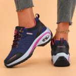 ⁦Women's Fashion Ankle Bootie Comfort Casual Platform Sneakers with PU Sole, Fabric Insole, Round Toe Lace-Up Closure, Low Heel, Solid Color⁩ - الصورة ⁦3⁩