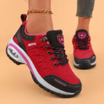 ⁦Women's Fashion Ankle Bootie Comfort Casual Platform Sneakers with PU Sole, Fabric Insole, Round Toe Lace-Up Closure, Low Heel, Solid Color⁩ - الصورة ⁦14⁩