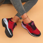 ⁦Women's Fashion Ankle Bootie Comfort Casual Platform Sneakers with PU Sole, Fabric Insole, Round Toe Lace-Up Closure, Low Heel, Solid Color⁩ - الصورة ⁦13⁩