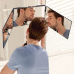 Versatile 3-Sided Folding Makeup Mirror with Adjustable Height - Wall-Mounted, No Battery Needed, Glass Frame - Image 4