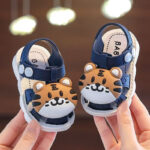 Infant Boys Cartoon Tiger Sandals 2023 Summer Anti-Slip Soft Sole Baby Toddler Walking Shoes with Buckle Closure, Low Top PVC Upper and Sole - for Kids Ages 0-3 - Image 4