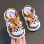 Infant Boys Cartoon Tiger Sandals 2023 Summer Anti-Slip Soft Sole Baby Toddler Walking Shoes with Buckle Closure, Low Top PVC Upper and Sole - for Kids Ages 0-3 - Image 3