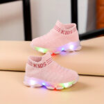 2025 New Fashionable Light Up Sneakers for Boys and Girls - Slip-Resistant Brown Geometric Walking Shoes with Cute Patterns for Toddlers and Infants - Image 7