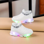 2025 New Fashionable Light Up Sneakers for Boys and Girls - Slip-Resistant Brown Geometric Walking Shoes with Cute Patterns for Toddlers and Infants - Image 2