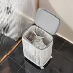 Rolling Laundry Basket with Wheels - Ventilated Plastic Hamper with Lid, Ideal for Clothes, Towels, and Toys - Portable Storage Solution for Dorms, Bedrooms, and Bathrooms, Laundry Room Accessories, Can Be Used in 4 Scenes - Image 11
