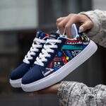 ⁦1 Pair Unisex Geometric Pattern Casual Sneakers - Lightweight Low Top Lace-Up Shoes with Round Toe, Fabric Upper & EVA Sole for Outdoor, Walking, and Daily Wear⁩ - الصورة ⁦4⁩