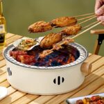 ⁦Portable Barbecue Charcoal Stove Split Barbecue Stove Round Non-Stick BBQ Rack for Outdoor Camping (Without Carbon)⁩ - الصورة ⁦4⁩