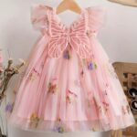 Girls' Dreamy 3D Butterfly Wings Dress - Sweet and Colorful Floral Embroidered Tulle Princess Skirt for Summer Birthday Parties - Image 13