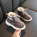 2024 Fall/Winter Youngsters' Warm Fleece-Lined Boots - Stylish Lace-Up Ankle High Snow Shoes for Boys and Girls, Soft Rubber Sole, Ribbed Cuff, Black/Brown/Grey, Winter Boots - Image 4