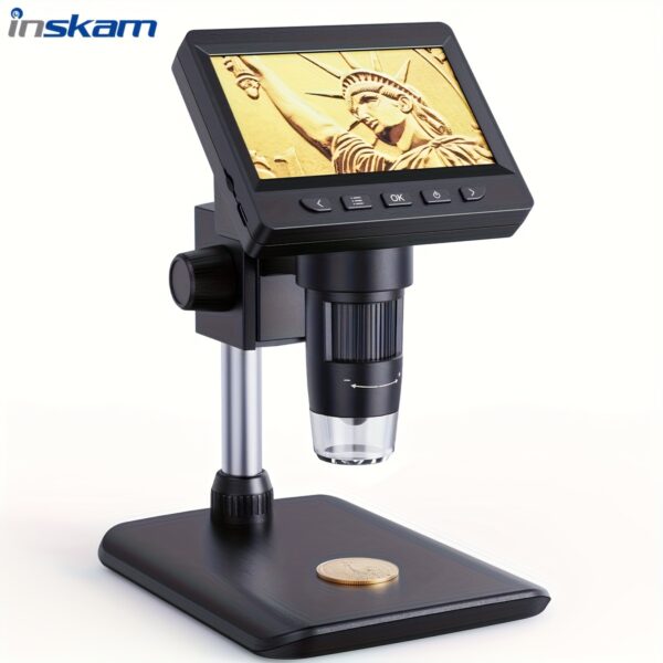 INSKAM HD Digital Microscope, 1080P 1000X Real Shot, 8LED Computer Microscope, Electron Biological, Laptop Compatible, English, Dual Power Battery/USB, Rechargeable Lithium Polymer, ≤36V
