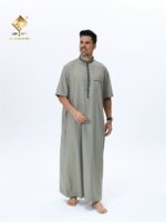 ⁦2025 Latest Premium Men'S Arabic Long Robe, Made of Soft, Non-Pilling Material, Featuring a Stylish Short Sleeves And a Button-Up Design, Perfect for Prayer.⁩ - الصورة ⁦5⁩