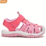 ⁦DCLUAY Girls' Pink Breathable Sandals - Lightweight Non-Slip Outdoor Sports & Casual Shoes with Hook-and-Loop Strap, Perfect for Running and Casual Attire, Strappy Sandals⁩ - الصورة ⁦10⁩