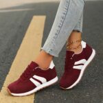 Ladies Red Soft Sole Anti-Slip Low Top Lace Up Casual Sports Shoes, Solid Color, All-Season, Fabric Synthetic Upper, Rubber Sole, Fabric Insole for Women - Image 2