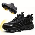 ⁦Unisex Safety Work Shoes with Easy-On Buttons, Breathable Fabric Upper, Air Cushioned Sole, Round Toe, Low Top Lace-Up, Wear-Resistant Faux Sole, Comfortable Indoor/Outdoor Sports Shoes⁩ - الصورة ⁦3⁩
