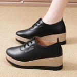 ⁦Women'S Casual Height-Increasing Wedge Loafers - Lightweight, Versatile Slip-On Shoes with TPR Sole, Synthetic Upper & Insole, Lace-Up Design, Black, All-Season Comfort, Casual Footwear | Casual Style | Durable Footwear⁩ - الصورة ⁦5⁩