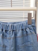 Casual 3-Piece Girls Striped Cardigan Shirt + Letter Tank + Rolled Hem Denim Shorts, Summer Outdoor Set - Image 4