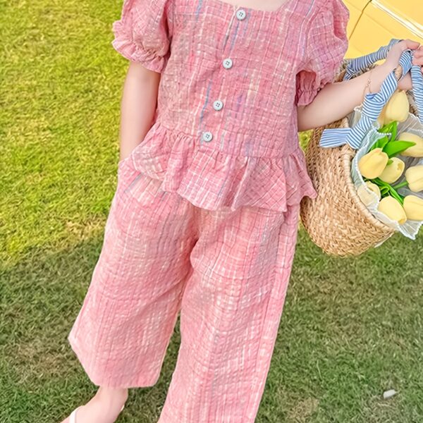 Two-Piece Girls' Summer Outfit 2025 New Youngsters Anti-Mosquito Wide-Leg Pants Trendy Clothes for Hot Weather Outdoor Wear, Perfect for Outdoor
