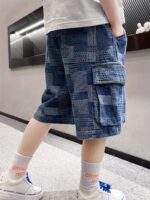 Boys Casual Comfortable Denim Shorts With Pockets, Stylish Patchwork Slightly Stretch Shorts For Summer Outdoor - Image 2