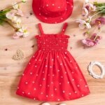 ⁦0-3 Years Old Two-piece Set for Girls, Summer Love Print Sleeveless Wrap Dress with Suspenders + Hat, Princess Dress in Two Colors to Choose from⁩ - الصورة ⁦11⁩