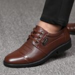Men's Solid Color Top Grain Leather Upper Derby Shoes, Comfy Non Slip Rubber Sole Casual Durable Dress Shoes, Men's Footwear - Image 4