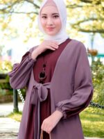 Middle Eastern Casual Long Dress Muslim Ramadan Color-Contrast Waistband Tuck-in Headed Elegant Outing Dress Abaya (without Headscarf) - Image 10