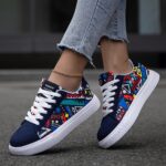 ⁦1 Pair Unisex Geometric Pattern Casual Sneakers - Lightweight Low Top Lace-Up Shoes with Round Toe, Fabric Upper & EVA Sole for Outdoor, Walking, and Daily Wear⁩ - الصورة ⁦2⁩