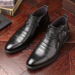 1Pair Men'S Vintage Classic Mid-Top Casual Business Dress Boots with Side Zipper - Comfortable Faux Round Toe Rubber Sole for All Seasons - Image 4