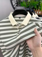 Men's Summer Striped Shirt - Casual Short Sleeve, Black & White Vertical Stripes, Button-Up Collar, Machine Washable, Comfort Fit for Business or Leisure, Versatile Menswear, Medium Elasticity Fabric
