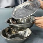 3pcs Stainless Steel Kitchen Set with One-Piece Grinder, Multi-Function Filter and Mixing Bowl - Perfect for Cleaning and Slicing Fruits, Vegetables, Cheeses | Food Safe with Drainage System, Ideal for Home Cooking, Kitchen Grinder - Image 6