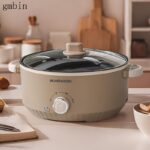 gmbin Large Capacity Stainless Steel Electric Hot Pot, Multifunctional, Easy to Clean, Portable Hot Pot with Temperature Control, Durable Structure, Anti-Stick Lining, Ideal for Home and Dorm Cooking, European Standard plug, European Plug, 220-240V