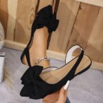 ⁦Women's Fashion Bow-Knot Flat Sandals, Casual Versatile Slip-Ons with Pointed Toe, Fabric Upper and Rubber Sole for All Seasons, Ladies Sandals⁩ - الصورة ⁦2⁩