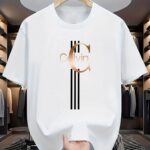 ⁦Men's Casual Calvin Print T-Shirt - Black with Golden Stripe Design, Comfortable Polyester Crew Neck Tee for Everyday Streetwear, Summer Essential⁩ - الصورة ⁦12⁩