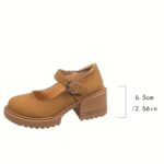 ⁦Women's Glossy Black Mary Jane Shoes with Thick Platform Heel, Adjustable Buckle Strap & Round Toe - Synthetic Cover Upper & Durable Rubber Sole for All-Season Comfort, Modern Footwear⁩ - الصورة ⁦6⁩