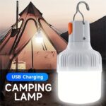 Rechargeable LED Camping Lantern, USB Charging Dimmable Wall Mount Flashlight with Push Button Control, Portable Emergency Outdoor Light with Hook for Adventure, Fishing, ABS Plastic, ≤36V