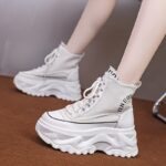 Women'S High-Top Sneakers with Thick Platform Sole & Lace-Up Closure - White & Pink Accents, Round Toe Comfort, All-Season Casual Shoes for Casual Attire, Ladies Sneakers, Durable Traction Footwear - Image 3